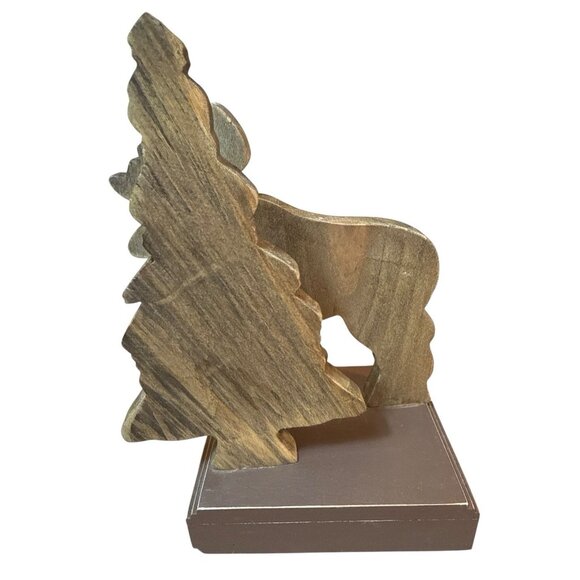 Stocking Holder Hanger Moose W/ Christmas Tree Primitive Rustic Wood Wooden 8” - Picture 9 of 9